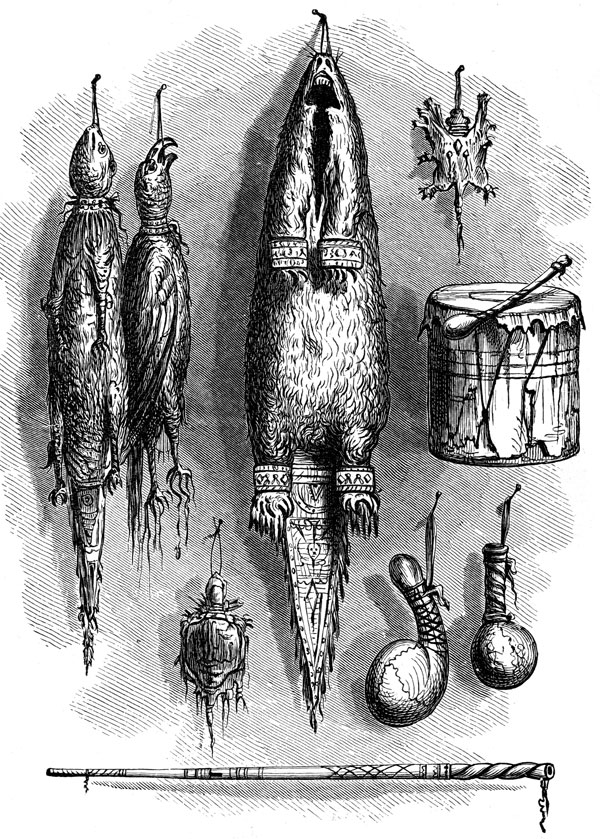 Indian Artifacts - Tobacco Bags, Drums, Whistle, and Rattle